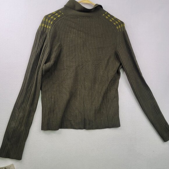 August Silk Logic Cardigan Sweater Size Medium Rib Knit Green Y2K Deadstock - Picture 7 of 10